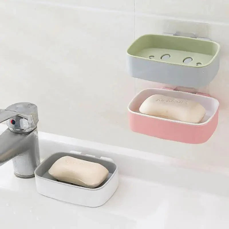 Soap Rack No Drilling Wall Mounted Double Layer Soap Holder Soap Sponge Dish Bathroom Accessories Soap Dishes Self Adhesive Soap Dish Bar Soap Holder Soap Dishes Tray Saver Case Box for Shower Bathroom Kitchen Dish Drainer Drying Rack Stevvex