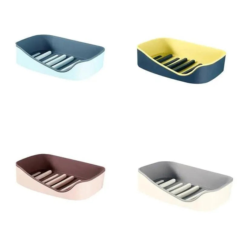 Soap Rack No Drilling Wall Mounted Double Layer Soap Holder Soap Sponge Dish Bathroom Accessories Soap Dishes Self Adhesive Soap Dish Bar Soap Holder Soap Dishes Tray Saver Case Box for Shower Bathroom Kitchen Dish Drainer Drying Rack Stevvex