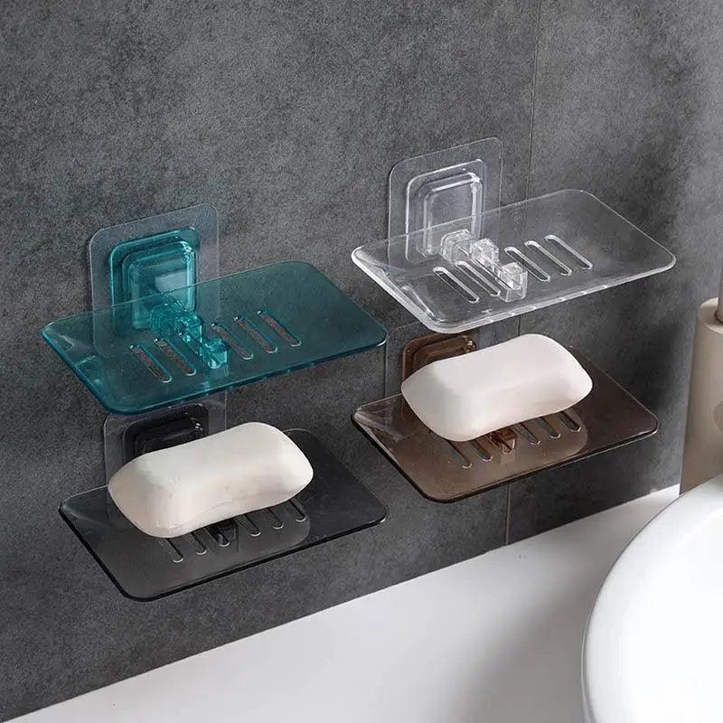 Soap Rack No Drilling Wall Mounted Double Layer Soap Holder Soap Sponge Dish Bathroom Accessories Soap Dishes Self Adhesive Soap Dish Bar Soap Holder Soap Dishes Tray Saver Case Box for Shower Bathroom Kitchen Dish Drainer Drying Rack Stevvex
