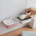 Soap Rack No Drilling Wall Mounted Double Layer Soap Holder Soap Sponge Dish Bathroom Accessories Soap Dishes Self Adhesive Soap Dish Bar Soap Holder Soap Dishes Tray Saver Case Box for Shower Bathroom Kitchen Dish Drainer Drying Rack Stevvex