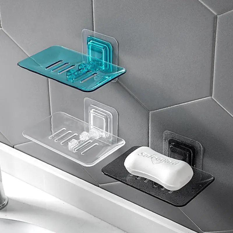 Soap Rack No Drilling Wall Mounted Double Layer Soap Holder Soap Sponge Dish Bathroom Accessories Soap Dishes Self Adhesive Shower Soap Saver Holder Stand Bathroom Bar Soap Case Adhesive Kitchen Sink Sponge Holder Drainer Wall Soap Dish Container Stevvex