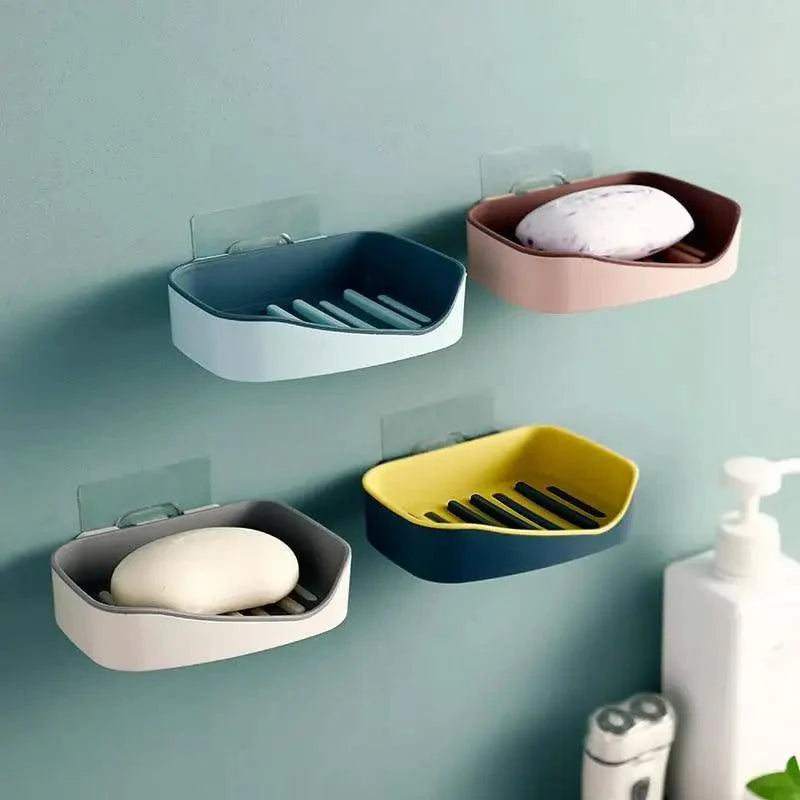 Soap Rack No Drilling Wall Mounted Double Layer Soap Holder Soap Sponge Dish Bathroom Accessories Soap Dishes Self Adhesive Soap Dish Bar Soap Holder Soap Dishes Tray Saver Case Box for Shower Bathroom Kitchen Dish Drainer Drying Rack Stevvex