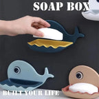 Soap Rack No Drilling Wall Mounted Drain Non Perforated Double Layer Holder Sponge Dish Accessories Magic Soap Dishes Bathroom Cute Soap Dish for Kids Plastic Self Draining Soap Holder for Shower Wall Cartoon Hanging Bathroom Soap Tray with Suction Cup Stevvex