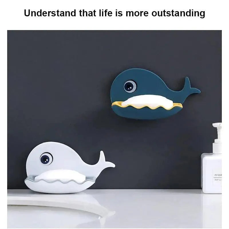 Soap Rack No Drilling Wall Mounted Drain Non Perforated Double Layer Holder Sponge Dish Accessories Magic Soap Dishes Bathroom Cute Soap Dish for Kids Plastic Self Draining Soap Holder for Shower Wall Cartoon Hanging Bathroom Soap Tray with Suction Cup Stevvex