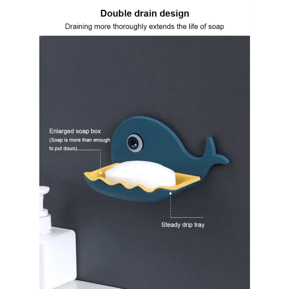 Soap Rack No Drilling Wall Mounted Drain Non Perforated Double Layer Holder Sponge Dish Accessories Magic Soap Dishes Bathroom Cute Soap Dish for Kids Plastic Self Draining Soap Holder for Shower Wall Cartoon Hanging Bathroom Soap Tray with Suction Cup Stevvex