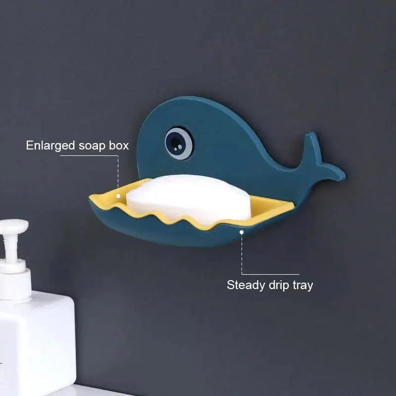 Soap Rack No Drilling Wall Mounted Drain Non Perforated Double Layer Holder Sponge Dish Accessories Magic Soap Dishes Bathroom Cute Soap Dish for Kids Plastic Self Draining Soap Holder for Shower Wall Cartoon Hanging Bathroom Soap Tray with Suction Cup Stevvex