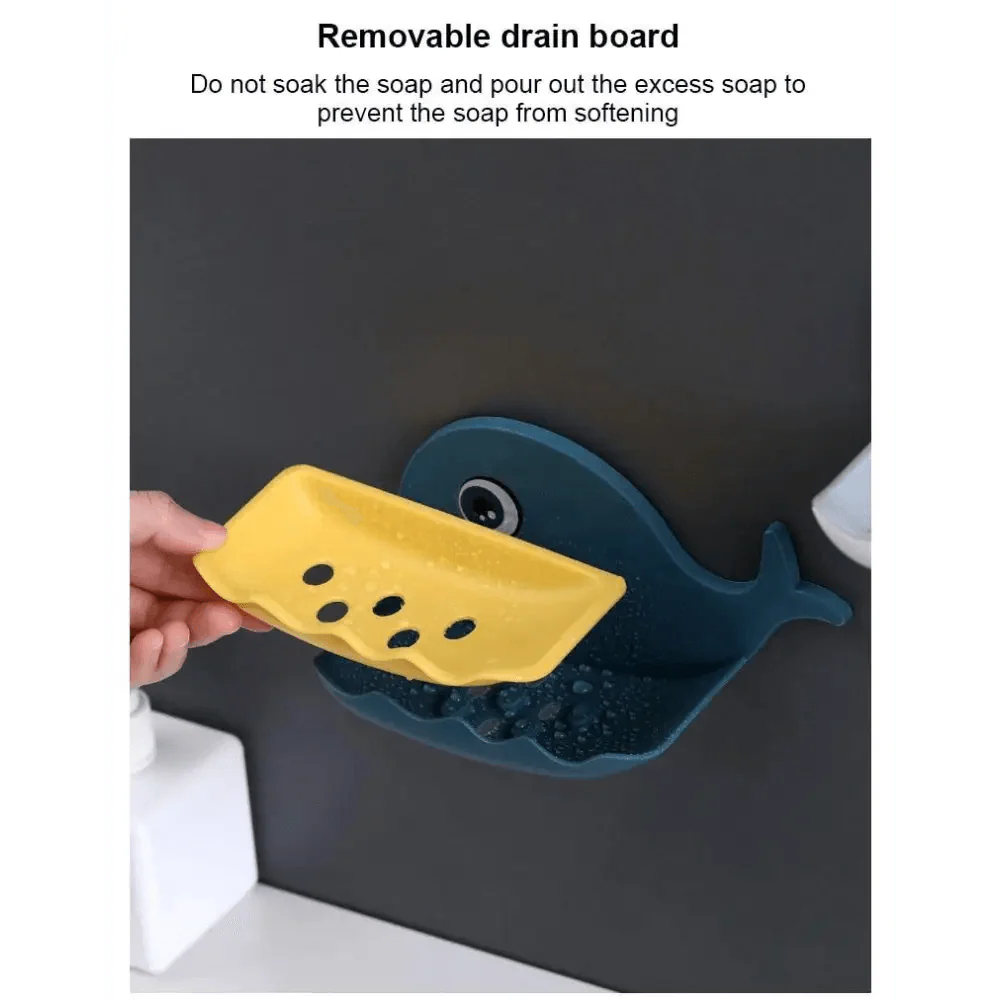 Soap Rack No Drilling Wall Mounted Drain Non Perforated Double Layer Holder Sponge Dish Accessories Magic Soap Dishes Bathroom Cute Soap Dish for Kids Plastic Self Draining Soap Holder for Shower Wall Cartoon Hanging Bathroom Soap Tray with Suction Cup Stevvex