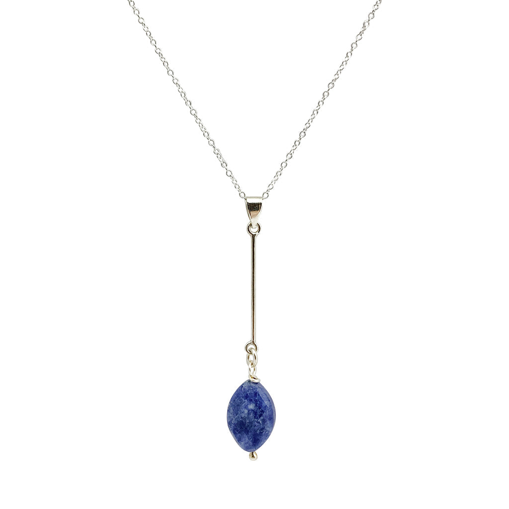 Sodalite Bar Necklace Sterling Silver Minimalist Healing Gemstone 20in Chain BandsCo Straps