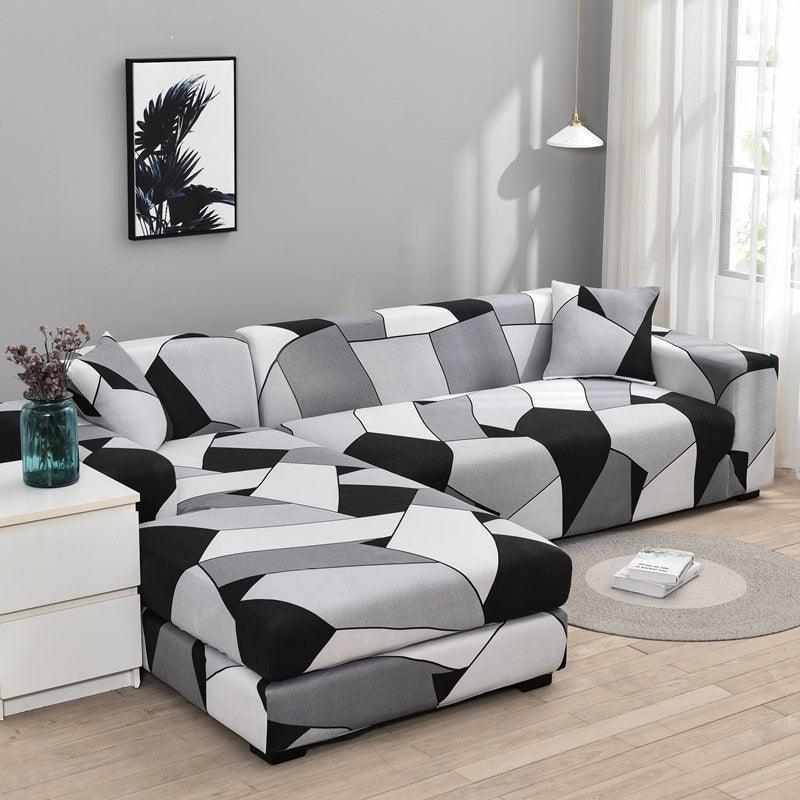 Sofa Cover Geometric Couch Cover Elastic Sofa Cover for Living Room Pets Corner L Shaped Chaise Longue Sofa Slipcover Shaped Sofa Slipcovers with Elastic Bottom, Jacquard Chaise Lounge Set for Living Room Stevvex
