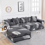 Sofa Cover Geometric Couch Cover Elastic Sofa Cover for Living Room Pets Corner L Shaped Chaise Longue Sofa Slipcover Shaped Sofa Slipcovers with Elastic Bottom, Jacquard Chaise Lounge Set for Living Room Stevvex