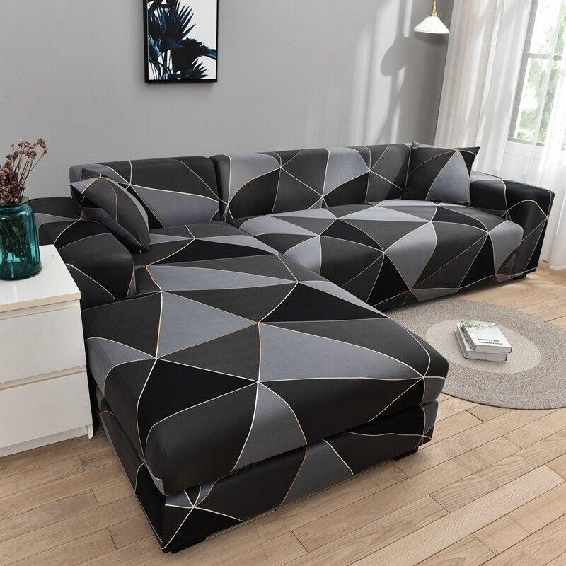 Sofa Cover Geometric Couch Cover Elastic Sofa Cover for Living Room Pets Corner L Shaped Chaise Longue Sofa Slipcover Shaped Sofa Slipcovers with Elastic Bottom, Jacquard Chaise Lounge Set for Living Room Stevvex