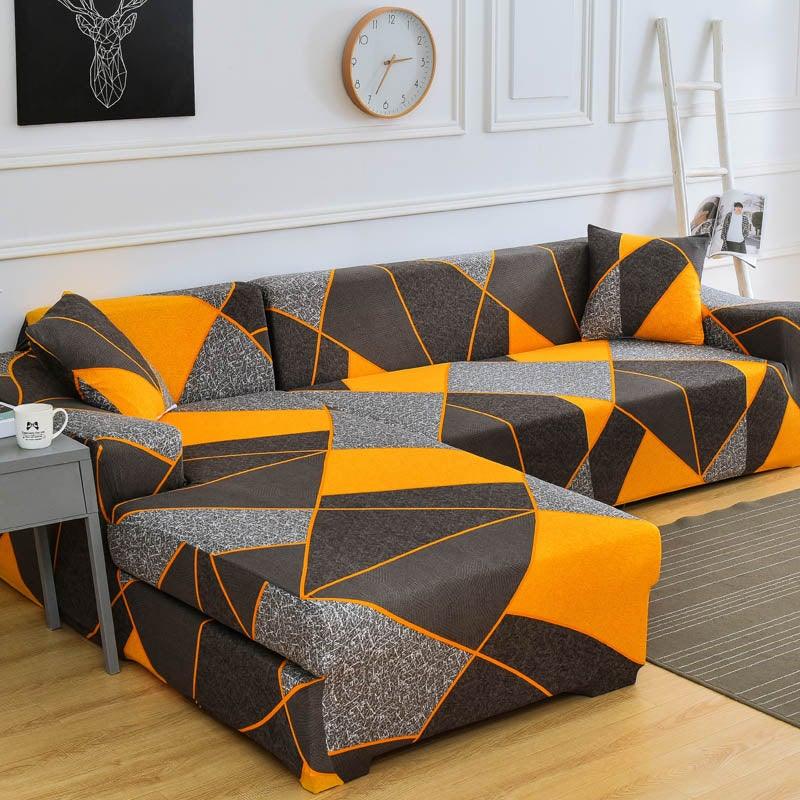 Sofa Cover Geometric Couch Cover Elastic Sofa Cover for Living Room Pets Corner L Shaped Chaise Longue Sofa Slipcover Shaped Sofa Slipcovers with Elastic Bottom, Jacquard Chaise Lounge Set for Living Room Stevvex
