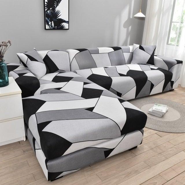 Sofa Cover Geometric Couch Cover Elastic Sofa Cover for Living Room Pets Corner L Shaped Chaise Longue Sofa Slipcover Shaped Sofa Slipcovers with Elastic Bottom, Jacquard Chaise Lounge Set for Living Room Stevvex