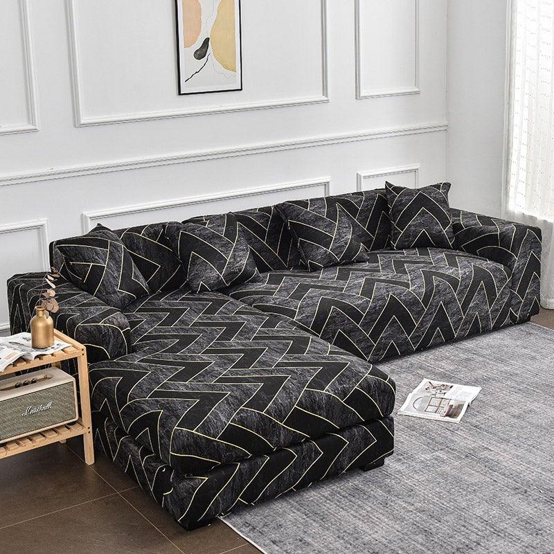 Sofa Cover Geometric Couch Cover Elastic Sofa Cover for Living Room Pets Corner L Shaped Chaise Longue Sofa Slipcover Shaped Sofa Slipcovers with Elastic Bottom, Jacquard Chaise Lounge Set for Living Room Stevvex