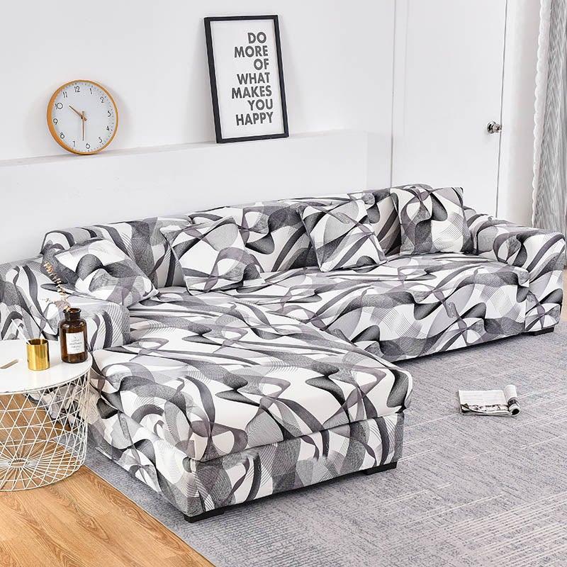 Sofa Cover Geometric Couch Cover Elastic Sofa Cover for Living Room Pets Corner L Shaped Chaise Longue Sofa Slipcover Shaped Sofa Slipcovers with Elastic Bottom, Jacquard Chaise Lounge Set for Living Room Stevvex