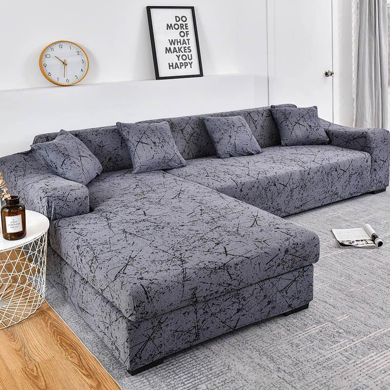 Sofa Cover Geometric Couch Cover Elastic Sofa Cover for Living Room Pets Corner L Shaped Chaise Longue Sofa Slipcover Shaped Sofa Slipcovers with Elastic Bottom, Jacquard Chaise Lounge Set for Living Room Stevvex