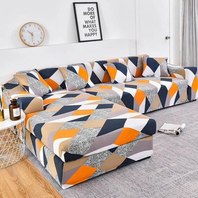 Sofa Cover Geometric Couch Cover Elastic Sofa Cover for Living Room Pets Corner L Shaped Chaise Longue Sofa Slipcover Shaped Sofa Slipcovers with Elastic Bottom, Jacquard Chaise Lounge Set for Living Room Stevvex