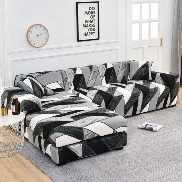 Sofa Cover Geometric Couch Cover Elastic Sofa Cover for Living Room Pets Corner L Shaped Chaise Longue Sofa Slipcover Shaped Sofa Slipcovers with Elastic Bottom, Jacquard Chaise Lounge Set for Living Room Stevvex