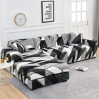 Sofa Cover Geometric Couch Cover Elastic Sofa Cover for Living Room Pets Corner L Shaped Chaise Longue Sofa Slipcover Shaped Sofa Slipcovers with Elastic Bottom, Jacquard Chaise Lounge Set for Living Room Stevvex