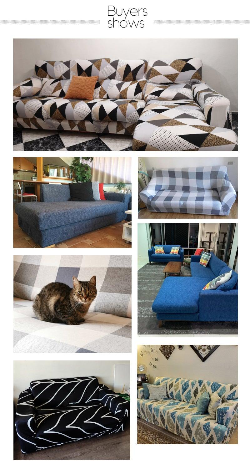 Sofa Cover Geometric Couch Cover Elastic Sofa Cover for Living Room Pets Corner L Shaped Chaise Longue Sofa Slipcover Shaped Sofa Slipcovers with Elastic Bottom, Jacquard Chaise Lounge Set for Living Room Stevvex