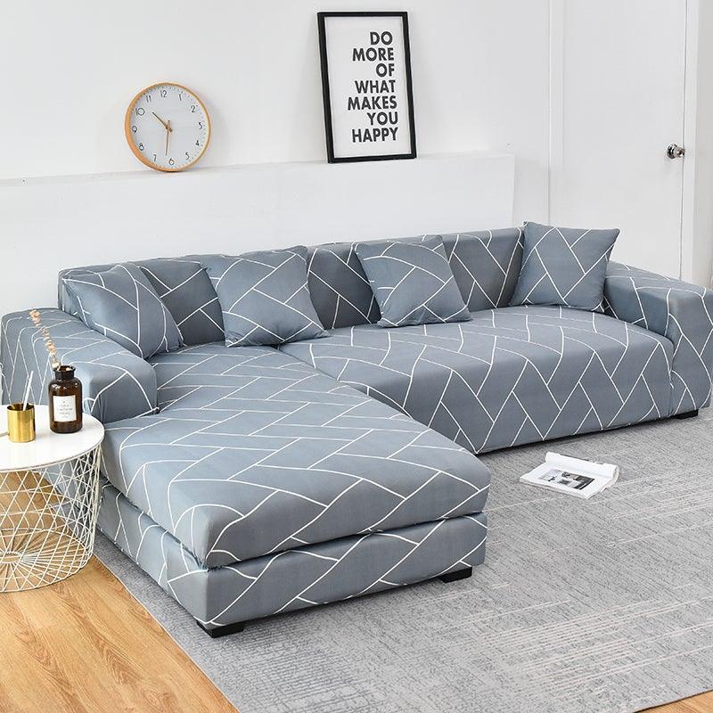Sofa Cover Geometric Couch Cover Elastic Sofa Cover for Living Room Pets Corner L Shaped Chaise Longue Sofa Slipcover Shaped Sofa Slipcovers with Elastic Bottom, Jacquard Chaise Lounge Set for Living Room Stevvex