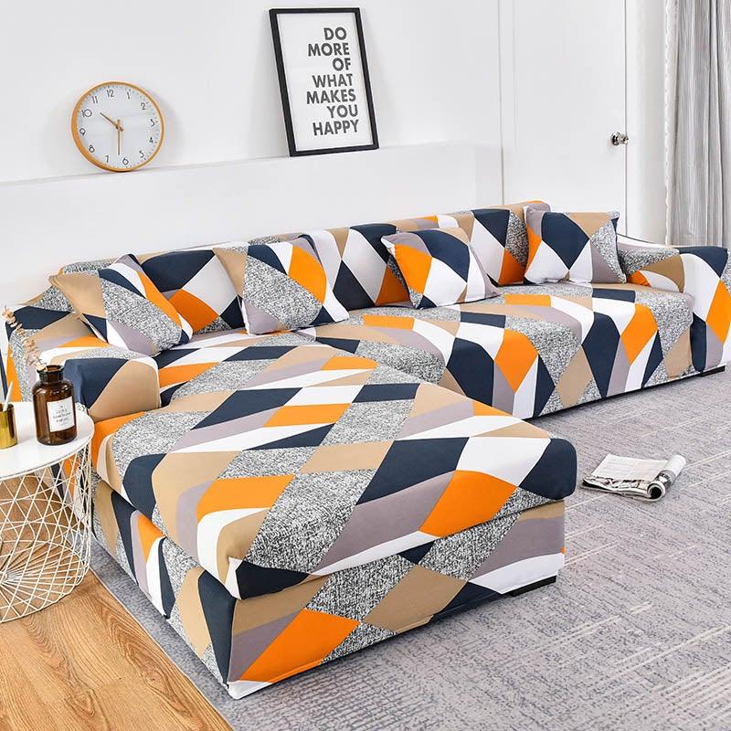 Sofa Cover Geometric Couch Cover Elastic Sofa Cover for Living Room Pets Corner L Shaped Chaise Longue Sofa Slipcover Shaped Sofa Slipcovers with Elastic Bottom, Jacquard Chaise Lounge Set for Living Room Stevvex