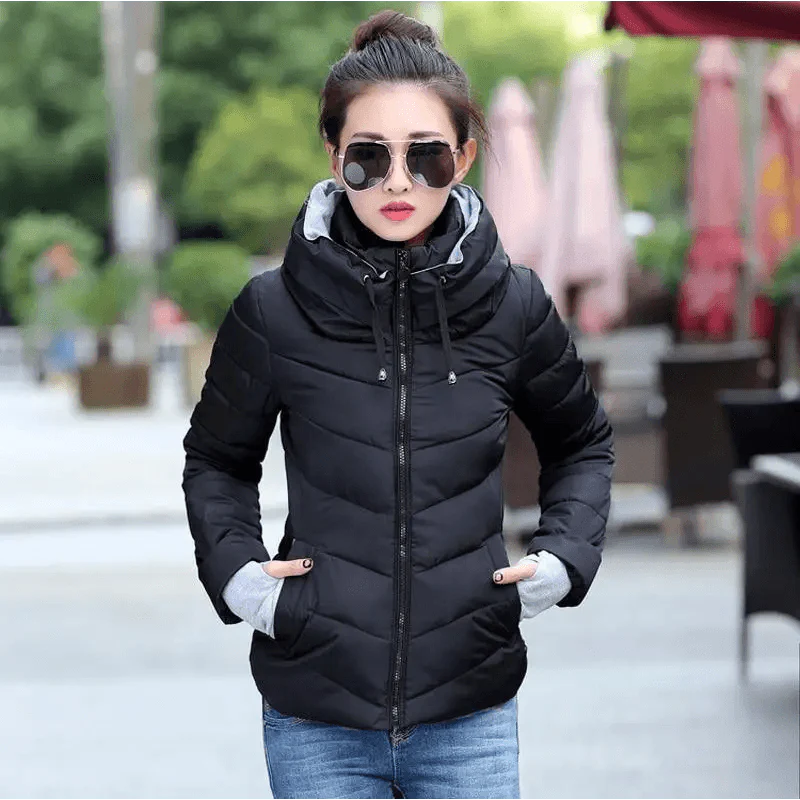 Soft And Comfortable Winter Jacket For Women Short Women's Thicken Outerwear In solid hooded Coats Zipper For Female Slim Cotton padded basic tops Stevvex