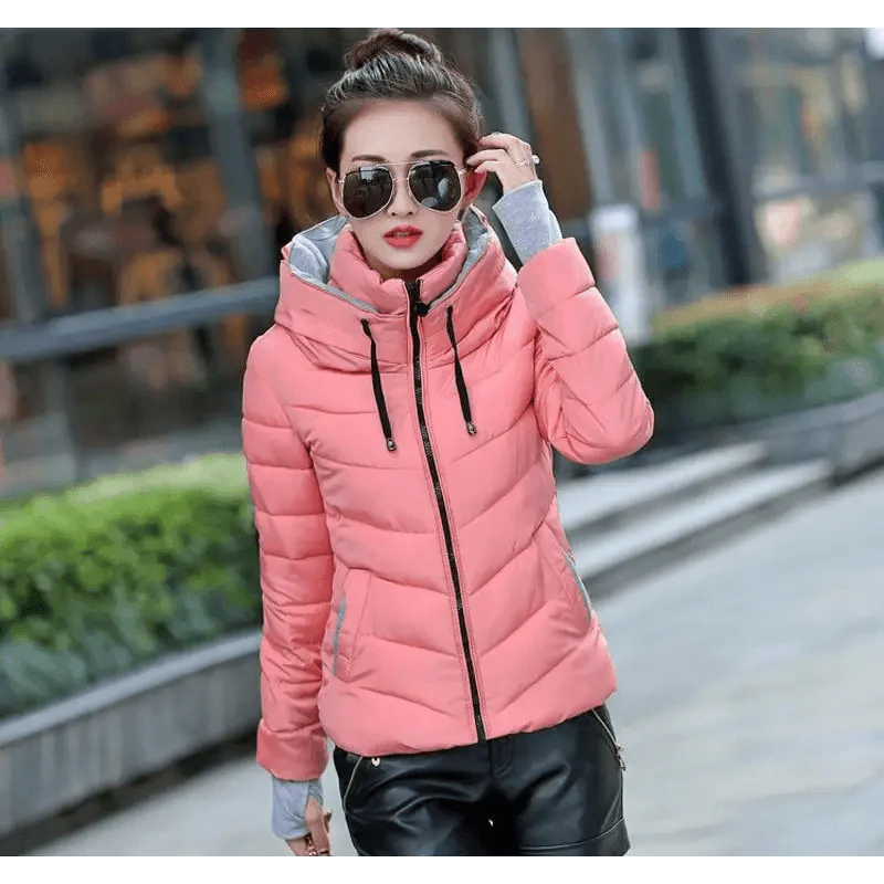 Soft And Comfortable Winter Jacket For Women Short Women's Thicken Outerwear In solid hooded Coats Zipper For Female Slim Cotton padded basic tops Stevvex
