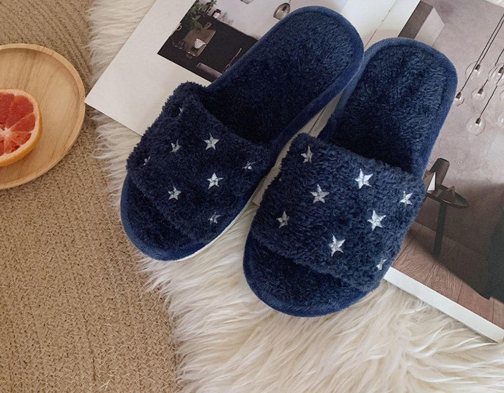 Soft Fur Home Slippers Warm Fluffy Plush Slippers Winter Cotton Slippers Fashionable Plush Shoes Fur Slippers Flip Flop Open Toe Cozy House Slippers Stevvex