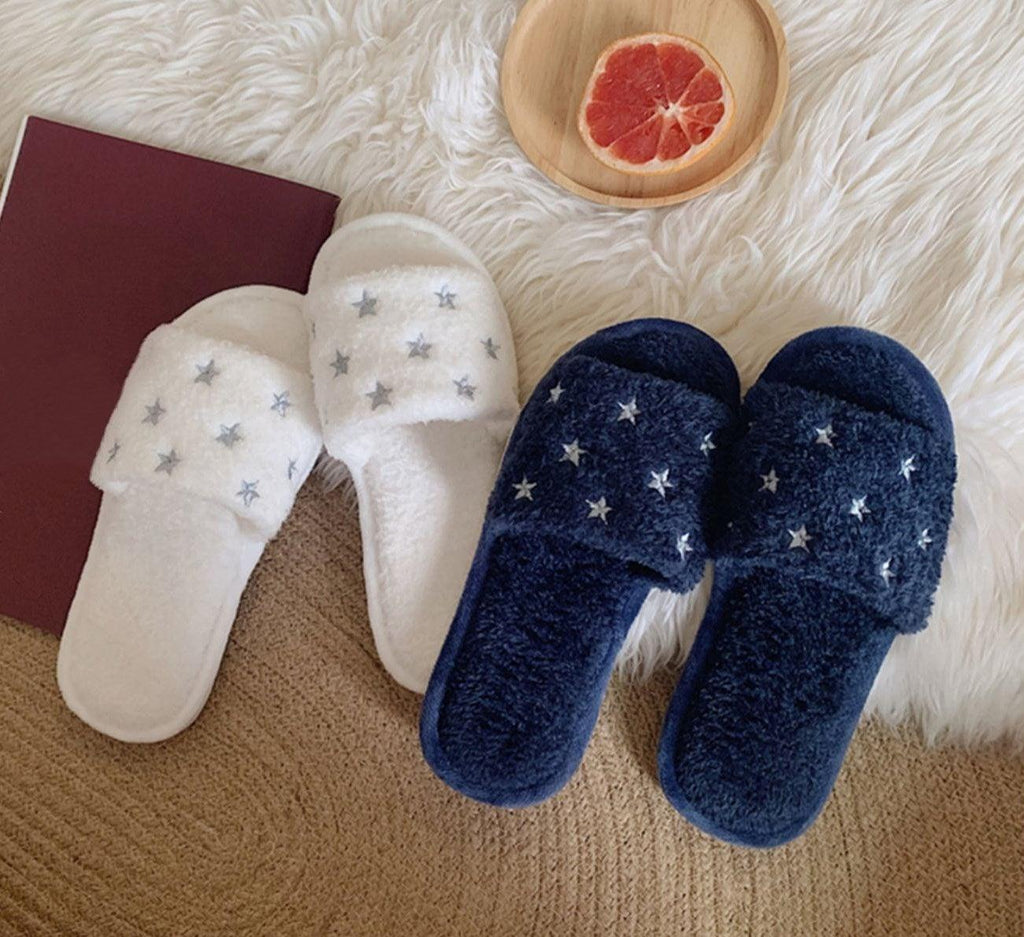 Soft Fur Home Slippers Warm Fluffy Plush Slippers Winter Cotton Slippers Fashionable Plush Shoes Fur Slippers Flip Flop Open Toe Cozy House Slippers Stevvex