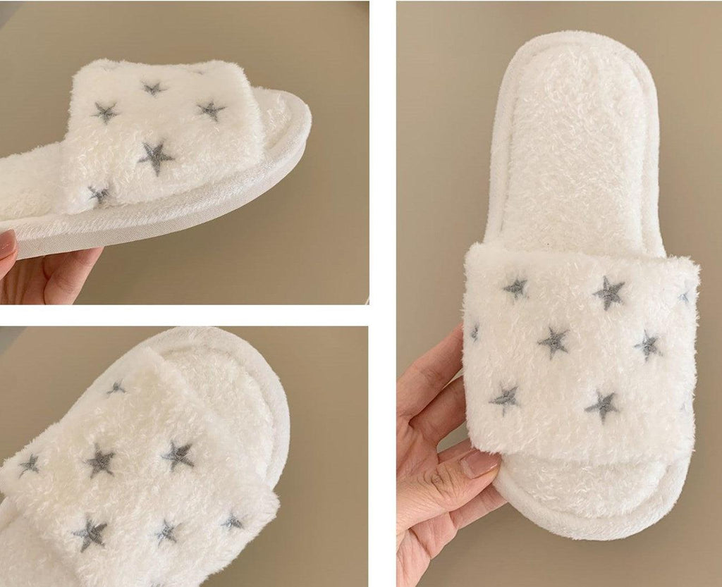 Soft Fur Home Slippers Warm Fluffy Plush Slippers Winter Cotton Slippers Fashionable Plush Shoes Fur Slippers Flip Flop Open Toe Cozy House Slippers Stevvex