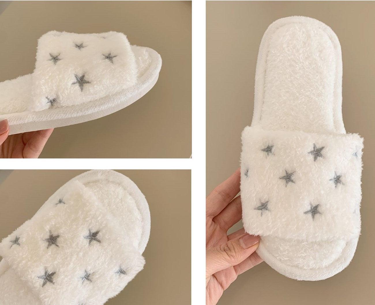 Soft Fur Home Slippers Warm Fluffy Plush Slippers Winter Cotton Slippers Fashionable Plush Shoes Fur Slippers Flip Flop Open Toe Cozy House Slippers Stevvex