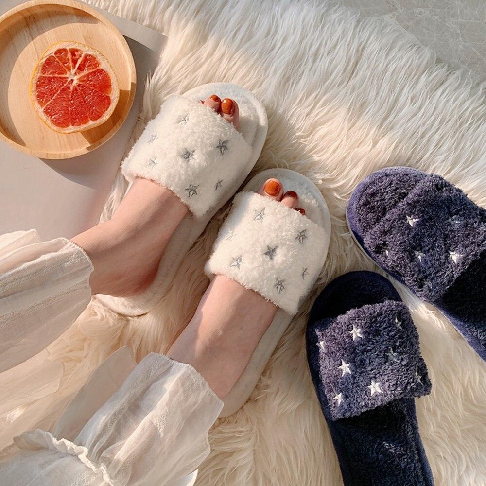 Soft Fur Home Slippers Warm Fluffy Plush Slippers Winter Cotton Slippers Fashionable Plush Shoes Fur Slippers Flip Flop Open Toe Cozy House Slippers Stevvex