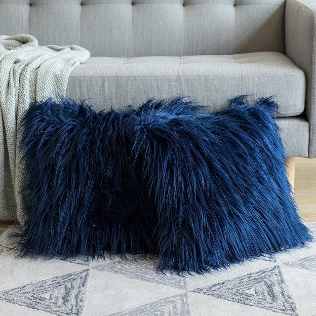 Soft Fur Polyester Cotton Pillow Covers Cushion Covers Luxury Soft Decorative Pillow Covers Home Decor Pillow Covers Living Room Bedroom Decorative Pillowcase Shaggy Fluffy Cover 45x45CM Stevvex