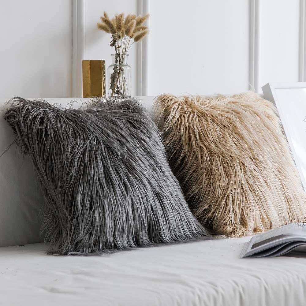 Soft Fur Polyester Cotton Pillow Covers Cushion Covers Luxury Soft Decorative Pillow Covers Home Decor Pillow Covers Living Room Bedroom Decorative Pillowcase Shaggy Fluffy Cover 45x45CM Stevvex