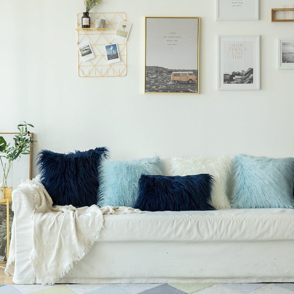 Soft Fur Polyester Cotton Pillow Covers Cushion Covers Luxury Soft Decorative Pillow Covers Home Decor Pillow Covers Living Room Bedroom Decorative Pillowcase Shaggy Fluffy Cover 45x45CM Stevvex