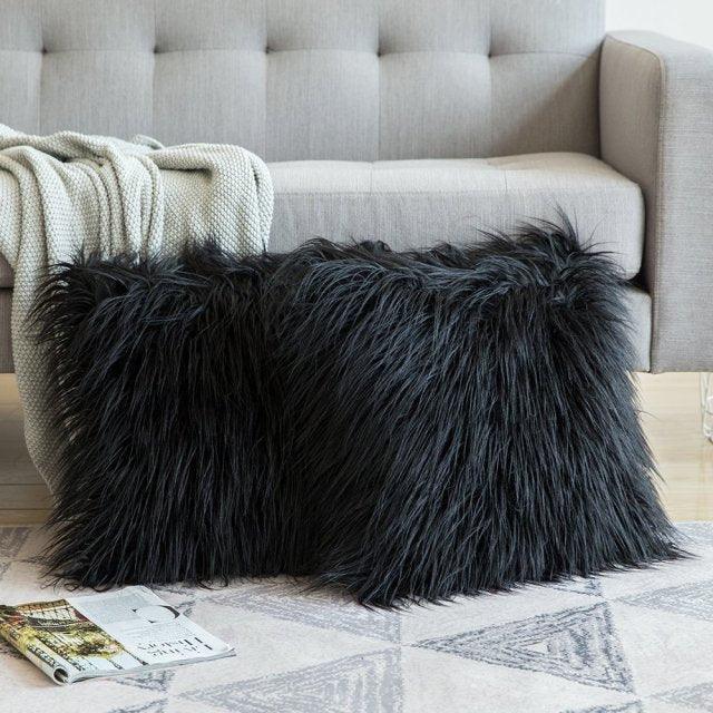 Soft Fur Polyester Cotton Pillow Covers Cushion Covers Luxury Soft Decorative Pillow Covers Home Decor Pillow Covers Living Room Bedroom Decorative Pillowcase Shaggy Fluffy Cover 45x45CM Stevvex