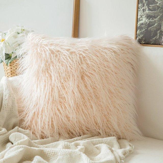 Soft Fur Polyester Cotton Pillow Covers Cushion Covers Luxury Soft Decorative Pillow Covers Home Decor Pillow Covers Living Room Bedroom Decorative Pillowcase Shaggy Fluffy Cover 45x45CM Stevvex