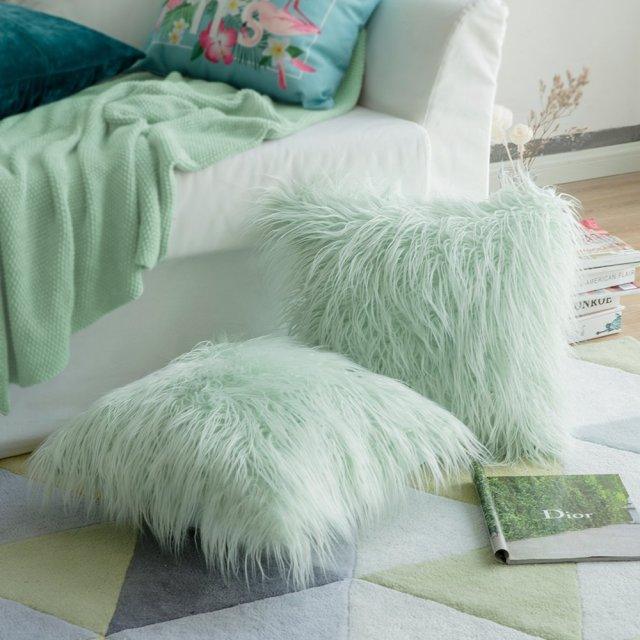 Soft Fur Polyester Cotton Pillow Covers Cushion Covers Luxury Soft Decorative Pillow Covers Home Decor Pillow Covers Living Room Bedroom Decorative Pillowcase Shaggy Fluffy Cover 45x45CM Stevvex