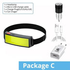 Soft Light Headlamp Flashlight LED Headlamp Adjustable Strap With COB Wick  Headlight Beads Wide Range of Lighting   Perfect Head Light For Camping Hiking Running Built-in Rechargeable Lithium Battery Stevvex