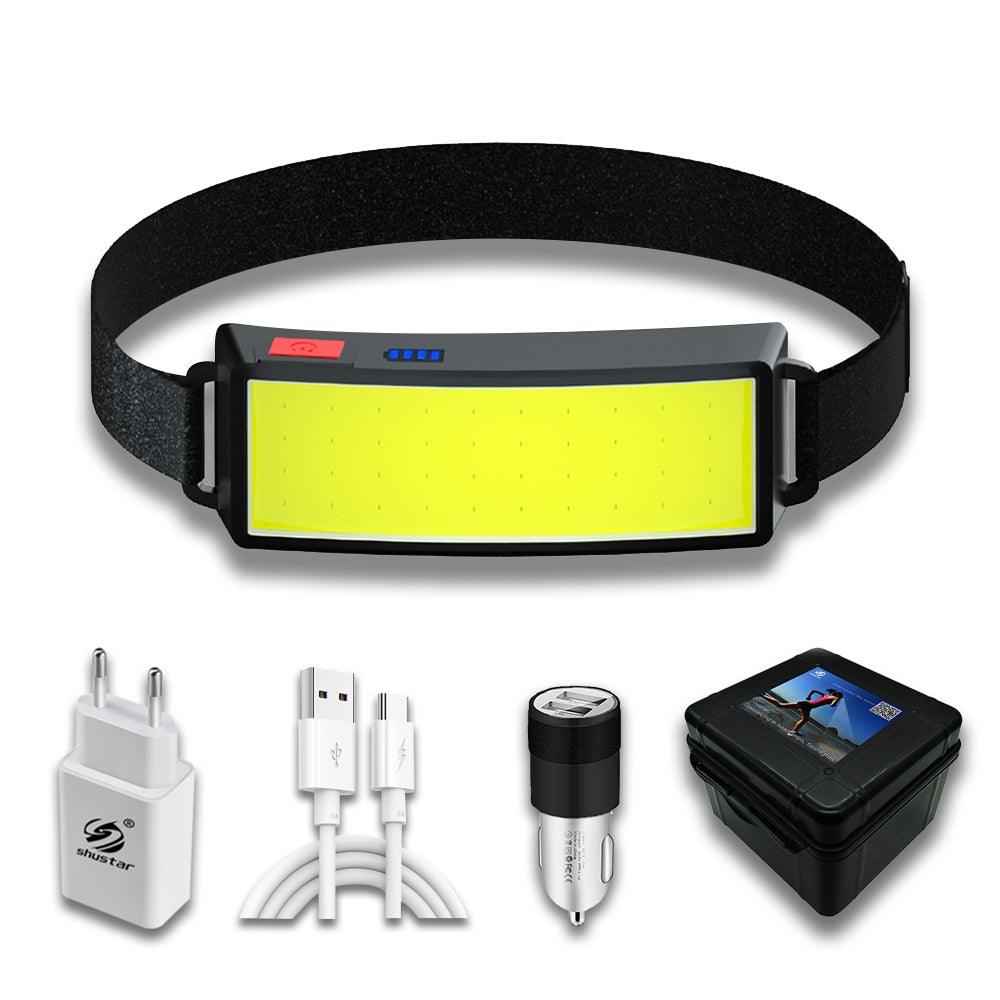Soft Light Headlamp Flashlight LED Headlamp Adjustable Strap With COB Wick  Headlight Beads Wide Range of Lighting   Perfect Head Light For Camping Hiking Running Built-in Rechargeable Lithium Battery Stevvex