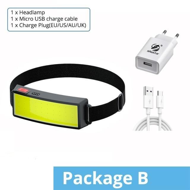 Soft Light Headlamp Flashlight LED Headlamp Adjustable Strap With COB Wick  Headlight Beads Wide Range of Lighting   Perfect Head Light For Camping Hiking Running Built-in Rechargeable Lithium Battery Stevvex