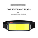 Soft Light Headlamp Flashlight LED Headlamp Adjustable Strap With COB Wick  Headlight Beads Wide Range of Lighting   Perfect Head Light For Camping Hiking Running Built-in Rechargeable Lithium Battery Stevvex