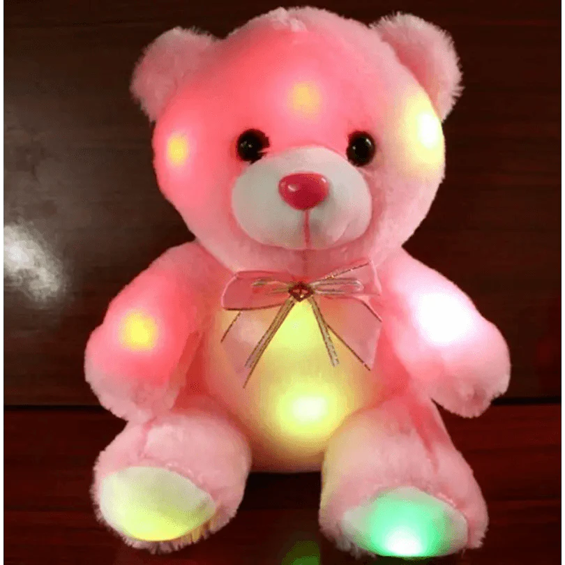Soft Plush Doll, Light Up LED Teddy Bear Stuffed Animals, Mini Glow Bear Plush Toy Creative Colorful Glowing Teddy Bear Doll Gifts for Bedroom, Kids, Baby, Valentine - Pink Stevvex