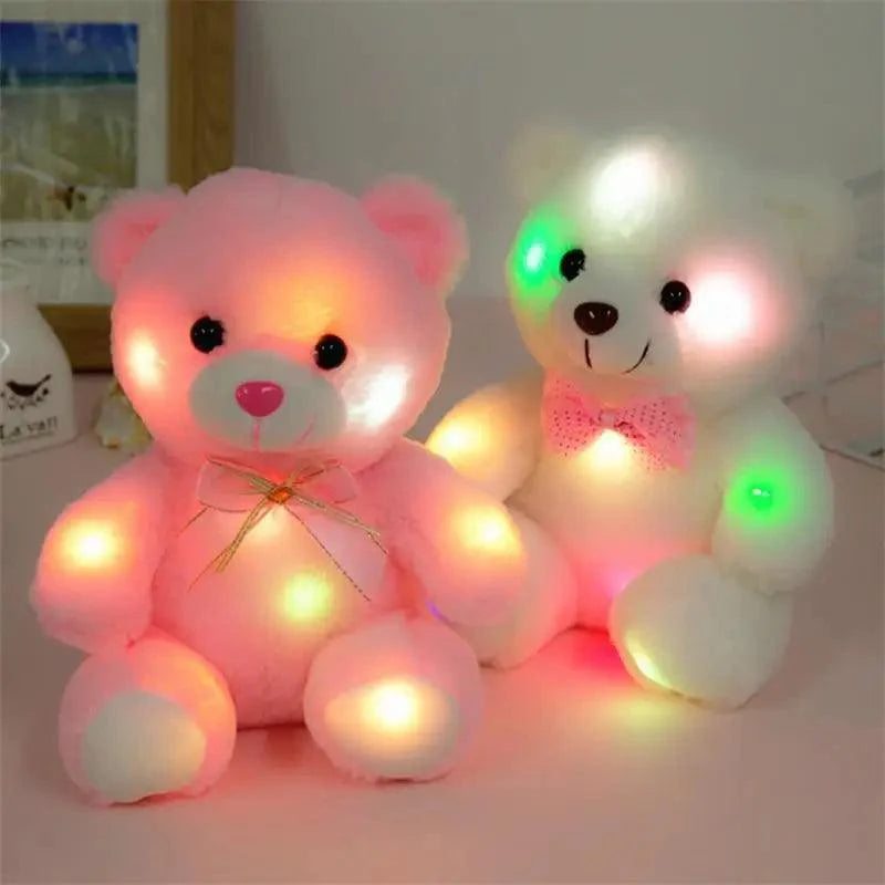 Soft Plush Doll, Light Up LED Teddy Bear Stuffed Animals, Mini Glow Bear Plush Toy Creative Colorful Glowing Teddy Bear Doll Gifts for Bedroom, Kids, Baby, Valentine - Pink Stevvex