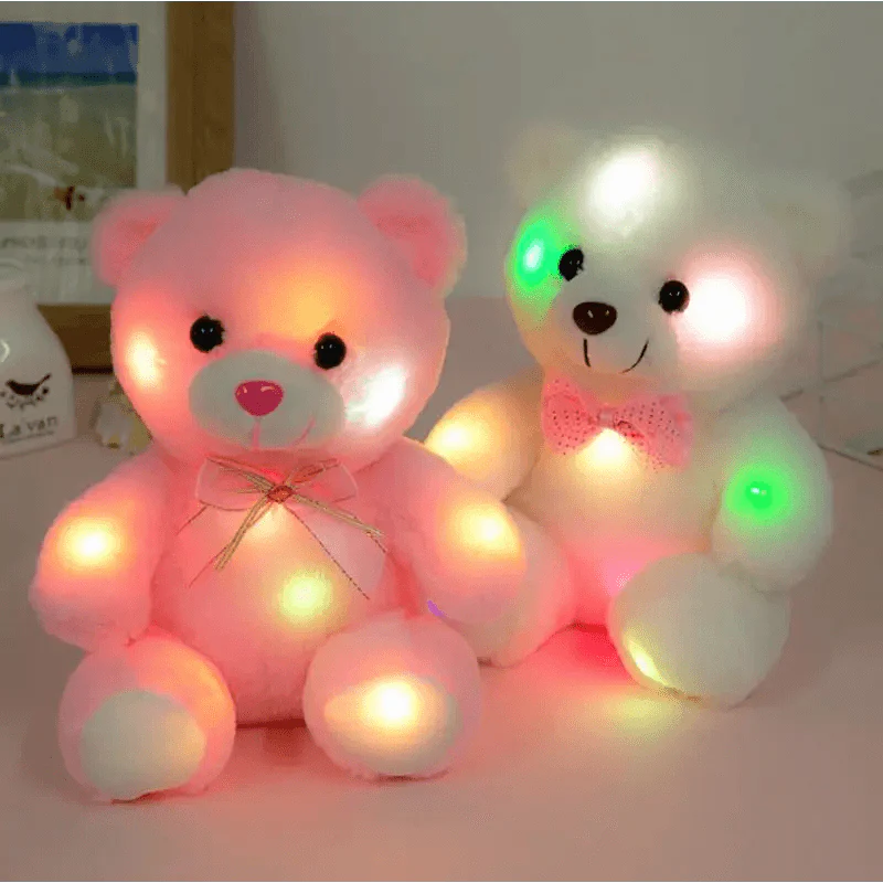 Soft Plush Doll, Light Up LED Teddy Bear Stuffed Animals, Mini Glow Bear Plush Toy Creative Colorful Glowing Teddy Bear Doll Gifts for Bedroom, Kids, Baby, Valentine - Pink Stevvex