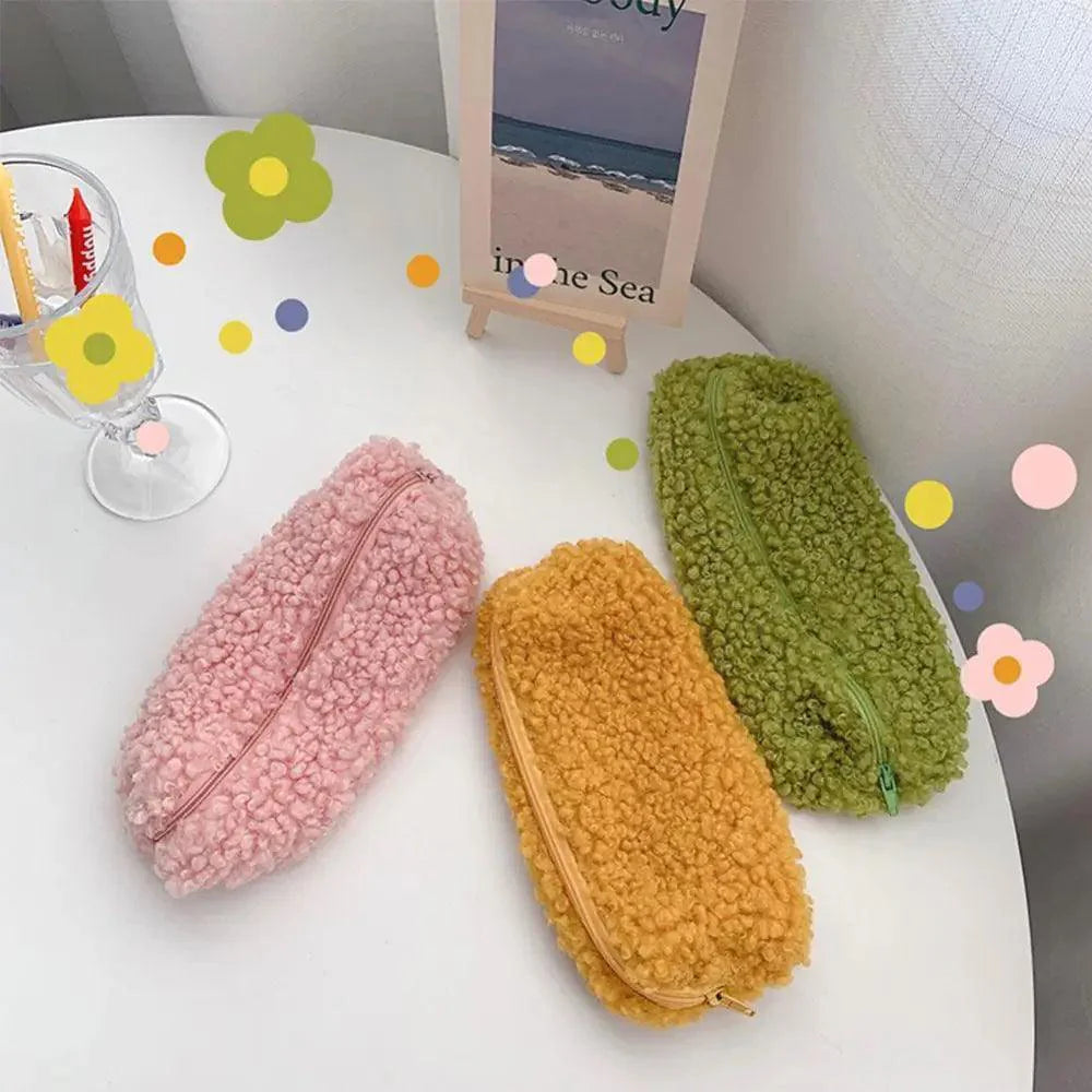 Soft Plush Pencil Case Stationery Pouch Cosmetic Zipper Pouch Bag Simple Lightweight Design Stevvex
