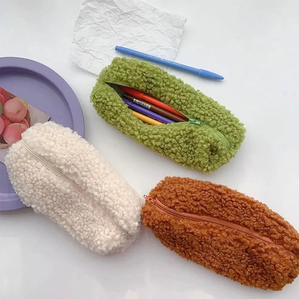 Soft Plush Pencil Case Stationery Pouch Cosmetic Zipper Pouch Bag Simple Lightweight Design Stevvex