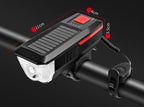 Solar Charging Bicycle Light LED Road Mountain Bike Front Light Waterproof Bicycle Bell Light Rechargeable Headlight Horn Solar Powered USB 3 Mode Bicycle Headlight Combinations Front Light And Bell For Cycling Riding