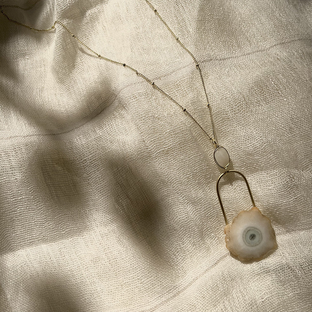 Solar Quartz Eye Necklace Moonstone Pendant Gold Filled Chain Spiritual Jewelry BandsCo Straps